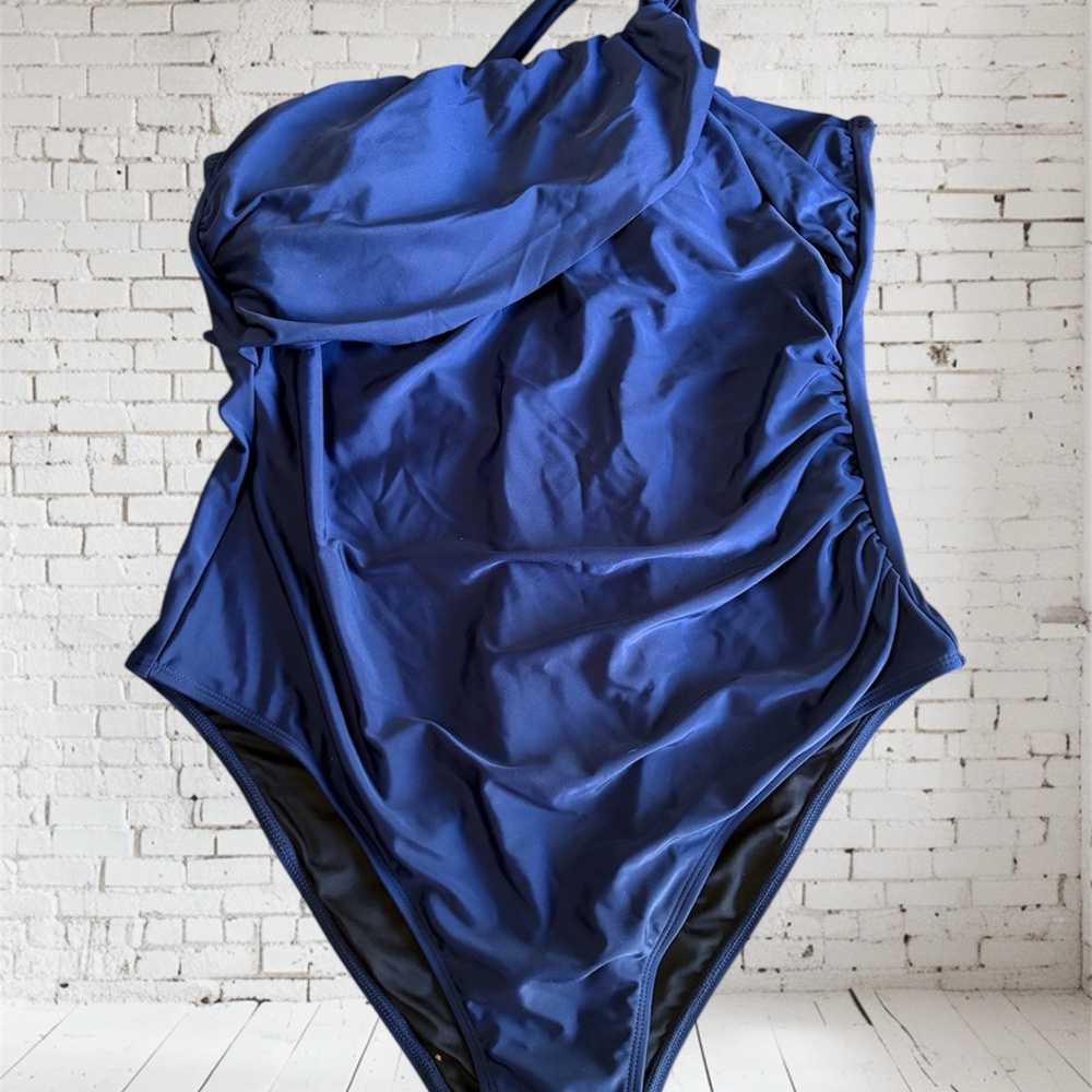 Women’s Blue One Piece Swimsuit one shoulder strap